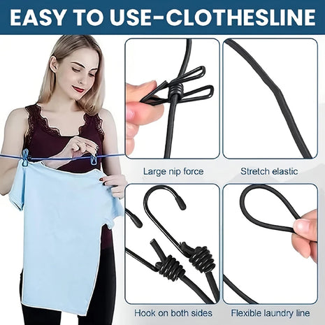 Non-Slip Laundry Drying Rope With 12Clips