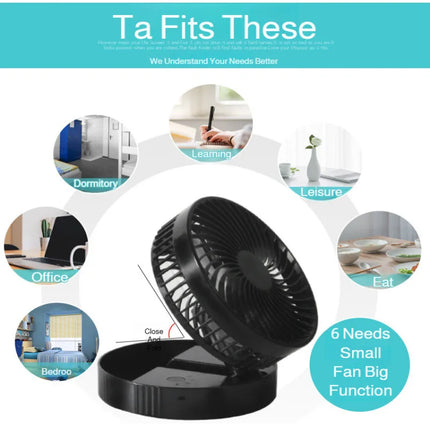 Foldable USB Rechargeable Cooling Fan with Timer