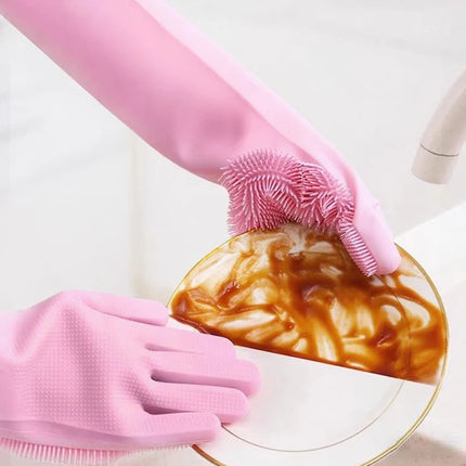 Magic Silicone Rubber Scrubber Gloves for Kitchen