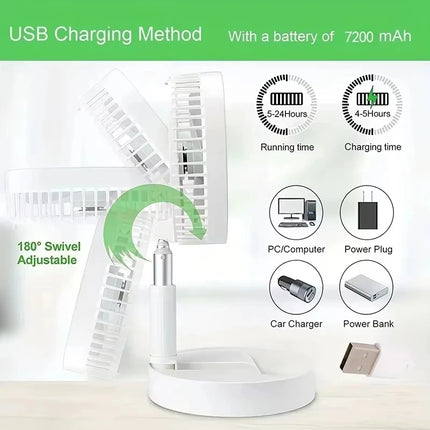 Foldable USB Rechargeable Cooling Fan with Timer