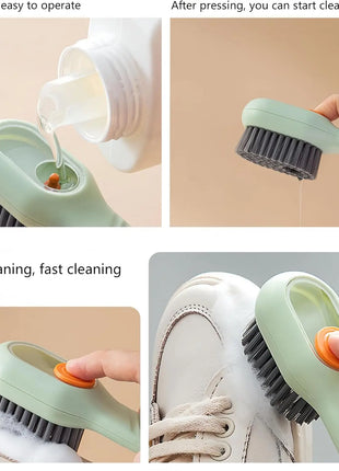 Press Style Shoe Cleaner Brush with Soap Dispenser