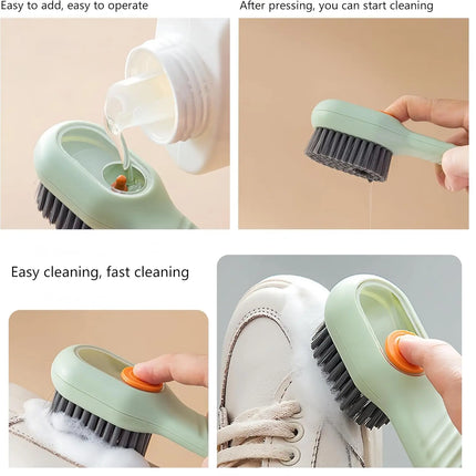 Press Style Shoe Cleaner Brush with Soap Dispenser