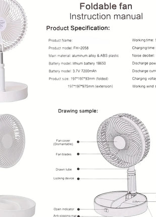 Foldable USB Rechargeable Cooling Fan with Timer