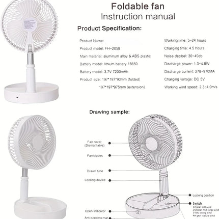 Foldable USB Rechargeable Cooling Fan with Timer